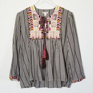 FRANCESCA'S Kyrah Kimono Embroidered Jacket Size S Boho Ethnic Tassel Stripes